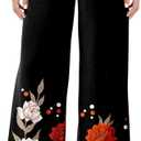 JZC Women's Palazzo Lounge Pants Stretchy Wide Leg Casual Pants Comfy High Waist Flowy Trousers Floral Print 2XL