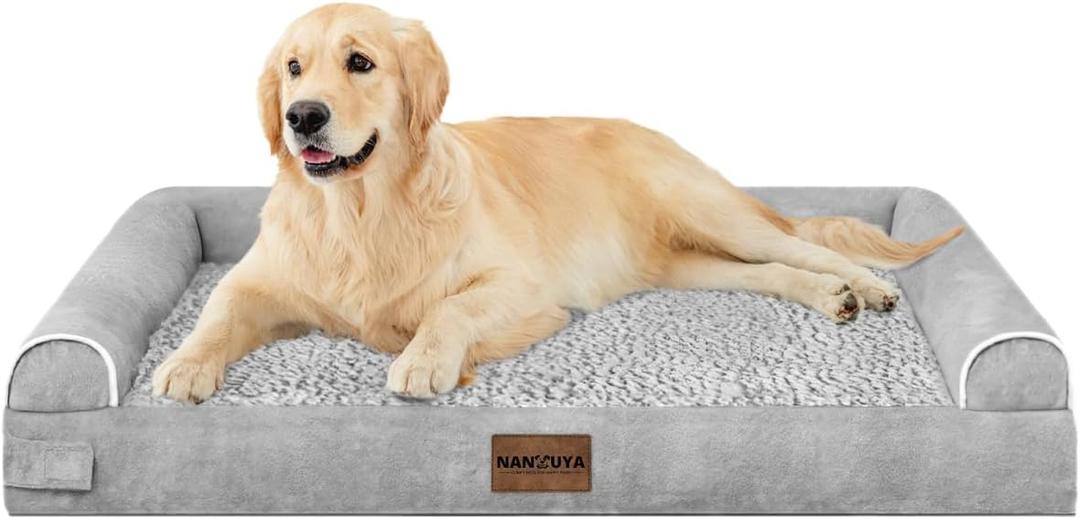 Large Dog Bed Orthopedic Washable: Beds Bolster XL Bed Large Big Dogs Memory Foam Couch Sofa Waterproof with Removable Cover (36.0"L x 27.0"W x 6.5"Th, Light Grey)