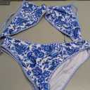 Fanuerg Women's Triangle Bikini Sets O Ring Linked Two Piece Swimsuits Floral Printed Cheeky Bathing Suit Paisley Blue Floral L