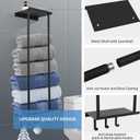HOTNIU Towel Rack Wall Mounted Bathroom Towel Holder for Rolled Towels Upgraded Black Metal Towel Storage Organizer with Shelf and Removeable Hook