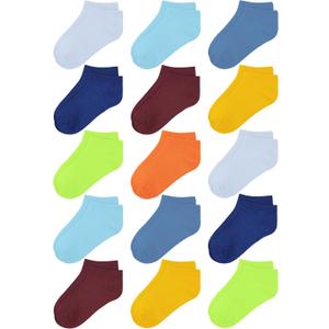 Cooraby 15 Pack Kids' Half Cushion Low Cut Athletic Ankle Socks Boys Girls Ankle Socks