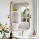 Gold Bathroom Mirror, 16x20 Inch Aluminum Frame Rectangle Mirror, Anti-Rust, Tempered Glass, Wall Mirror for Over Sink, Vanity, Bedroom, Entryway, Horizontal/Vertical (Gold(rounded Corner))