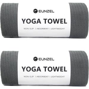 Eunzel 2 Pack Hot Yoga Towel, Non-Slip Yoga Mat Towel with Grip Dots Stickyfiber Sweat Absorbent Towel for Hot Yoga, Pilates and Workout 72" x 24", Dark Grey