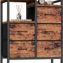 Furnulem 5 Drawer Rustic Brown Dressers for Bedroom 2 Tier Shelf Storage Small Fabric Dresser for Closet Sturdy Metal Frame Modern Style Storage Cabinets Organization Units for Hallway Rooms