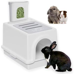 HOP Rabbit Litter Box, Less Mess with Built-in Hay Feeder Designed for Rabbits/Bunnies. Includes Removable Cover and Pan. BPA-Free and Dishwasher Safe. Cat, Guinea Pig and Chinchilla Friendly Too.