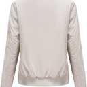 Women's Bomber Jacket Lightweight Varsity Zip Up Coat Casual Long Sleeve Windbreaker (Beige, XL)