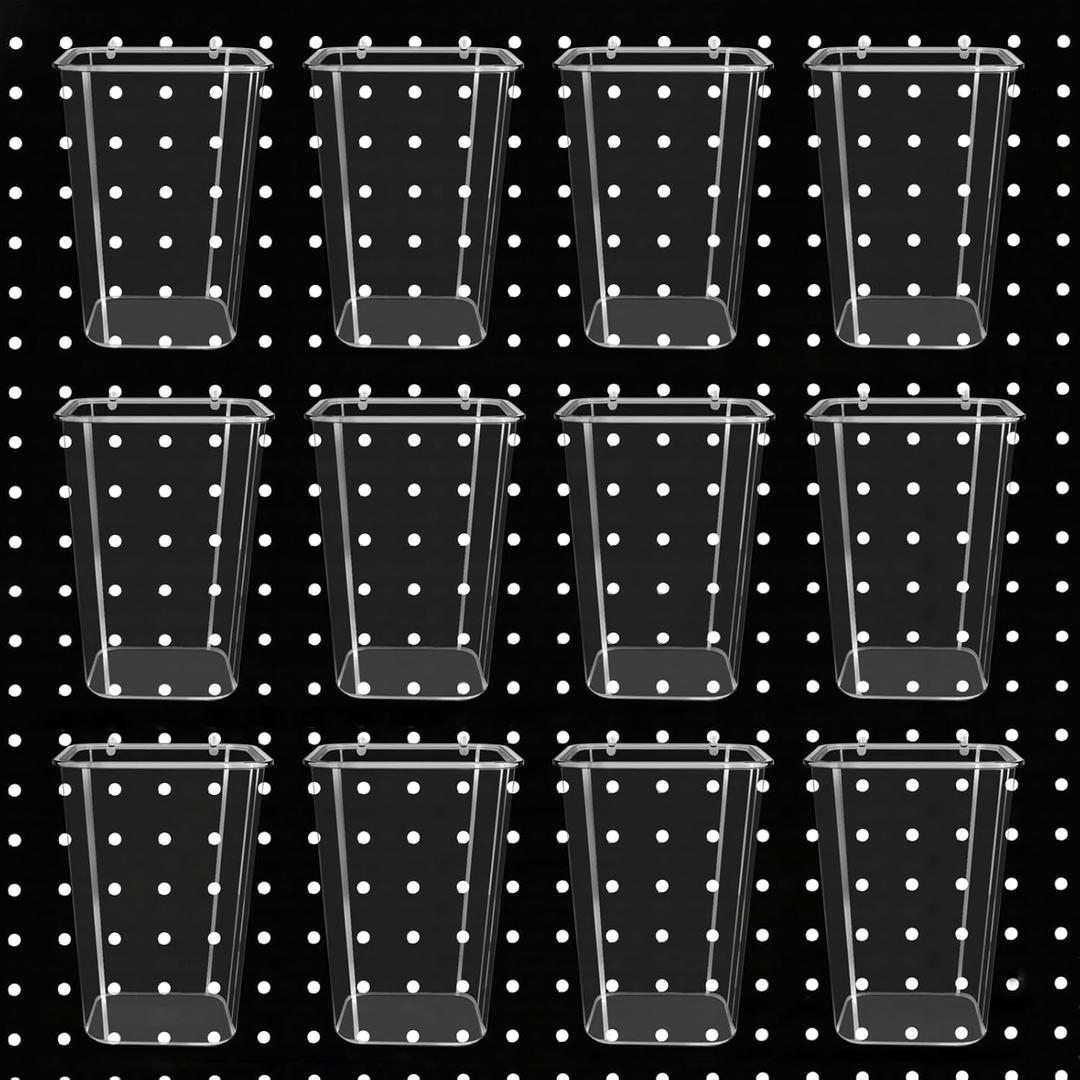 12 Pack Pegboard Cups,It is Used for The Liquid That The Can Not Hang or Has No Corrosion and No Volatility(Transparent)
