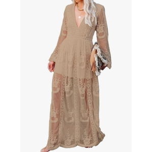 No Brand Women's Casual Off Shoulder Lace Maxi Dress Boho White Bridesmaid Wedding Evening Party Dresses L, 