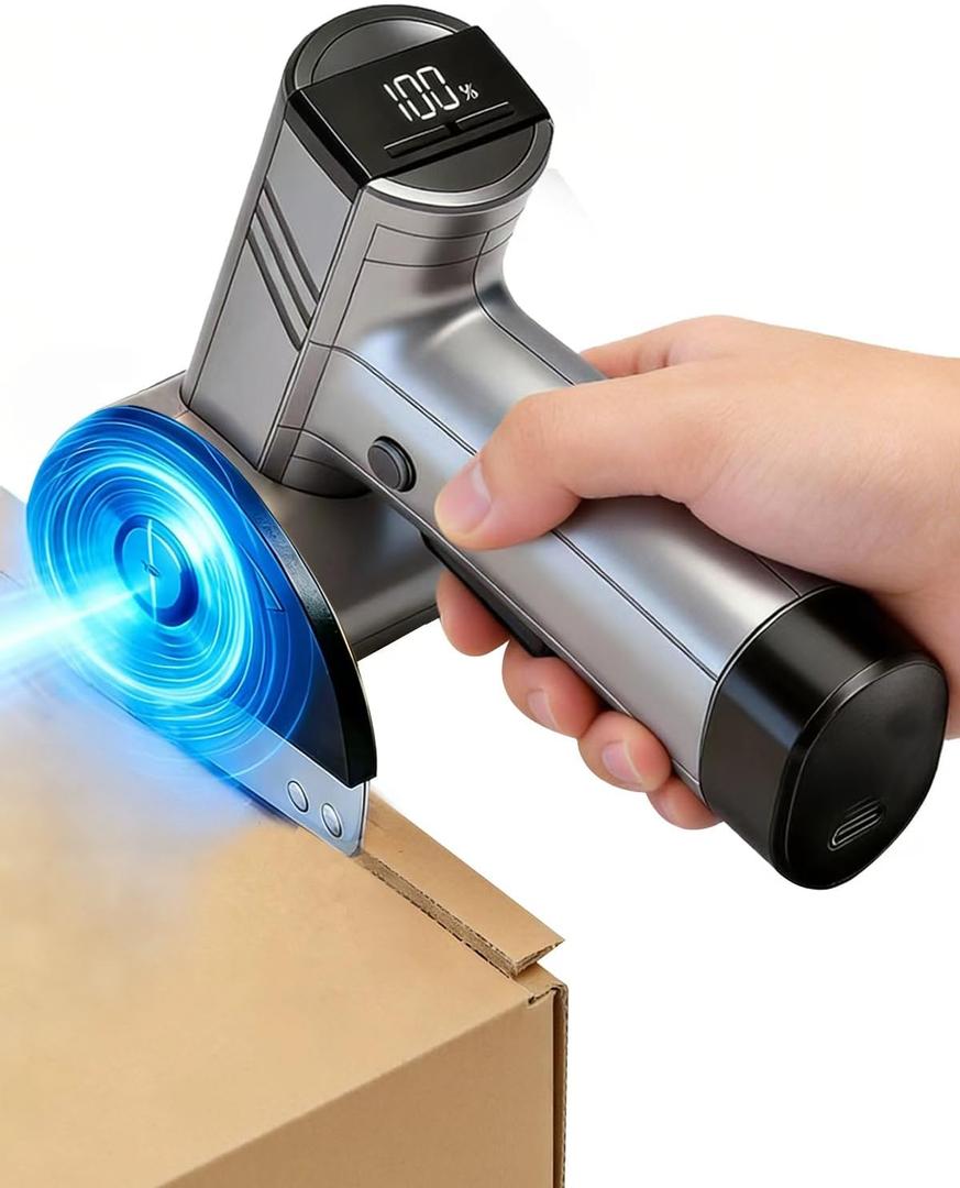 Cordless Electric Cardboard Cutter: 4.2V Brushless Motor Rechargeable LED Display Cardboard Cutting with 2 Blades LED Light Easy and Safe Cutting - Office Tailors Handmade Crafts and Warehouse (Gray)