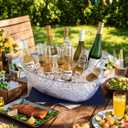 5.5L 16.7x6.4x7.3in Small Ice Bucket 2PCS with Drying Mat & Scoops for Parties, Mimosa Bar Supplies Beverage Tubs for Champagne Beer Sparkling Wine, Drink Cooler/Holder Food Grade Boat Shape