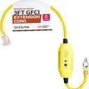 IRON FORGE CABLE 3 Foot Lighted Outdoor GFCI Extension Cord - 12/3 SJTW Heavy Duty Yellow Pigtail Extension Cable with 3 Prong Grounded Plug for Safety, 15 AMP