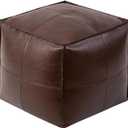 Pouf Ottoman - Unstuffed Handmade Faux PU Leather Moroccan Style, Eco-Friendly Pouf Cover with Storage Potential, Foot Rest for Living Room, Floor Chair Gifts for Men & Women (Coffee Brown)