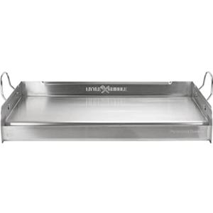 LITTLE GRIDDLE 100% Stainless Steel Griddle with Even Heat Cross Bracing and Removable Handles - For Grills, Camping, Tailgating, Silver, 25" x 16" x 6.5"