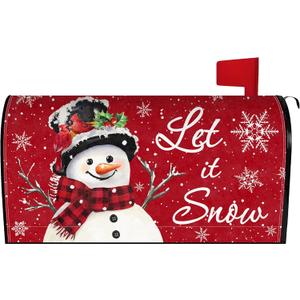 Christmas Snowman Mailbox Cover 25.5x21 Inch, Let It Snow Post Letter Box Covers, Holiday Xmas Magnetic Waterproof Mail Wraps for Outdoor Yard Garden Oversized Mailbox Decor