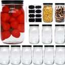 QAPPDA 32 OZ Glass Jars with Lids Set of 12,Clear Wide Mouth 1000ML Glass Mason Jar with Airtight Lid,Durable Glass Food Storage Canning Jars for Pickles,Jams,Preserving