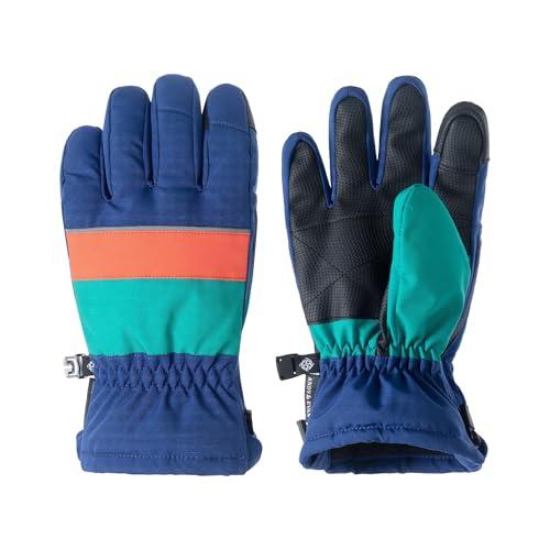 Andy & Evan Kids' Zip Gloves, Waterproof Winter Snow Gloves, Side Zippers, Touchscreen, Ski Snowboard Sledding, Warm Fleece Palms, Navy Colorblock, 5-6