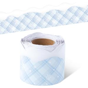 3 x BeYumi Winter Snowflake Border Trim - 65ft Winter Christmas Sage Blue Snowflake Plaid Scalloped Rolled Border Trim Checkered Bulletin Board Borders School Classroom Office Chalkboard Door Decoration