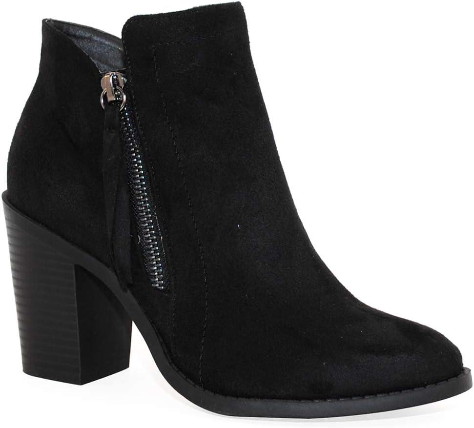 TRENDSUP Women's Fashion Side Zipper Booties (7, Black Suede)