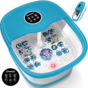 KNQZE Collapsible Foot Spa with Heat, Remote Control, Temperature Control, Bubbles, Pumice Stone, Red Light, Timer, 16 Massage Roller Pedicure Foot Bath Tub Foot Soaker for Relaxation & Stress Relief (Blue)