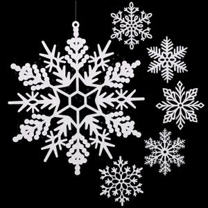 Sratte 12 Pcs Large Glitter Snowflakes Ornaments 12" Plastic Giant Winter Christmas Hanging Decor Oversized Snowflakes Ornaments for Indoor Outdoor (White)