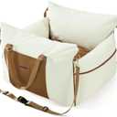 Dog Car Seat for Small Dogs - Waterproof Pet Booster Seat for Car with Clip-On Safety Leash, Soft Travel Carrier for Puppy up to 25 lbs, Memory Foam Filling and 2 Adjustable Buckles, Beige