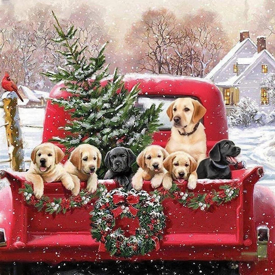 Christmas Tree Stamped Cross Stitch Kits - Dog Counted Cross Stitch Kits for Beginners Adults Needlepoint Cross-Stitch Patterns Dimensions Needlecrafts Embroidery Kits Arts and Crafts