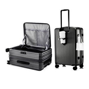 HotWay 20 Inch Expandable Carry On Luggage with Cup Holder, Hardside TSA Approved Luggage with Spinner Wheels, Top Opening Suitcase For Travel, Black