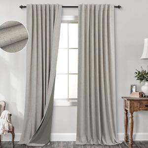 KOUFALL 108 Inch Curtains Long,Blackout Boho Taupe Linen Black Out Pleated Curtains for Living Room Bedroom 2 Panels Set KOUFALL 108 Inch Curtains Long,Blackout Boho Taupe Linen Black Out Pleated Curtains for Living Room Bedroom 2 Panels Set