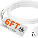 HUANCHAIN 6 FT 16 Gauge White Indoor Outdoor Extension Cord Waterproof, Flexible Cold Weather 3 Prong Electric Cord Outside, 13A 1625W 125V 16AWG SJTW, ETL Listed