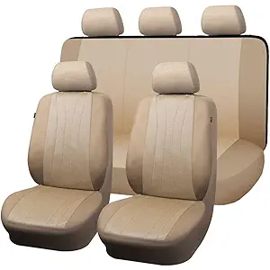 Flying Banner car seat Covers Set airmesh Breathable Fashion Easy Bench Split Protectors Sport Fashion (Beige & Beige, Full Set - Low Back)