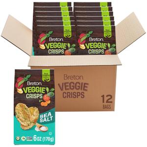 Breton Veggie Crisps Sea Salt (Pack of 12) - Popped not Fried Crisps, Made with Real Vegetables, Light and Crispy Gluten Free Chips, Snacks for School, Lunch Box and More, 12x6oz