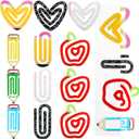 AmazingSpark 12 Pcs Jumbo Teacher Acrylic Paper Clips Pencil Paperclip Design Bookmark Gift Set for Book Lovers Teacher Appreciation Back to School Supplies Office School Gift Ideas