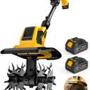 DEGGE Tiller, Cordless Tiller Cultivator with 48 Steel Tines, 9 inch Tilling Width and 6.7 inch Depth, 2 x 3.0Ah 21V Batteries & Charger, Gardening Tools for Lawn/Gardening/Soil Cultivation