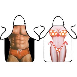 VIPbuy Set of 2 Pcs Anime Cartoon Hero Character Aprons, Funny Sexy Kitchen Aprons for Couples Novelty Gifts (Naked Man + Bikini Girl)
