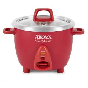 Aroma Housewares Select Stainless Rice Cooker & Warmer with Uncoated Inner Pot, 6-Cup(cooked)/ 1.2Qt, ARC-753SGR, Red