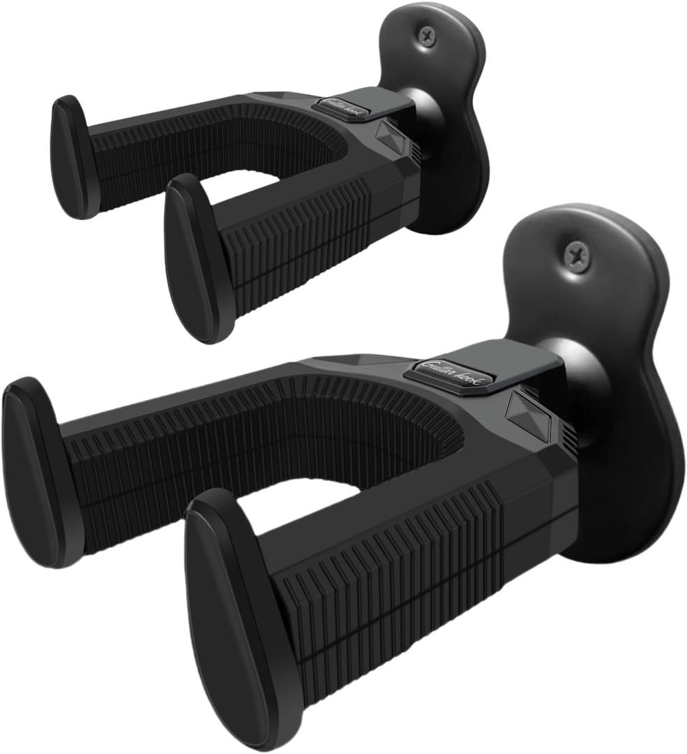 Guitar Wall Mount Hanger 2 Pack, Auto Locking Holder Hangers Hook for Acoustic, Electric, Bass, Banjo, Mandolin Stand Wall, Gift for Guitar Player, Guitar Accessories