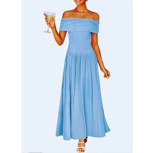 ZESICA Women's Off The Shoulder Maxi Dress 2026 Summer Sleeveless Casual Slim Swing Pleated Formal Party Dresses M