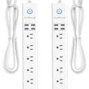 2 Pack Power Strip Surge Protector Flat Plug - 6 Widely Spaced Outlets 4 USB Charging Ports, 2100J/10A with 6Ft Long Extension Cord, Overload Surge Protection, Wall Mount for Home Office (White)