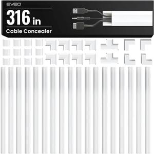 EVEO Cable Hider Wall 306 - Cable Raceway Cord Hider - Wire Covers for Cords on Wall, Cord Cover, Wall Cable Hider, Cable Concealer, Wire Hiders for TV on Wall Management-20X (L16 W0.95 H0.5) - White (Medium)