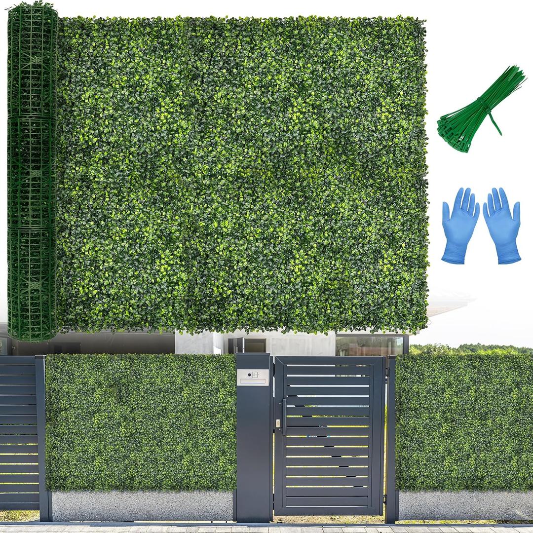 Artificial Boxwood Roll Panel Backdrop: 60"X120" UV-Anti Greenery Faux Grass Wall Hedge for Indoor Outdoor Green Decor & Backyard Background Decorations Fence Covering Privacy