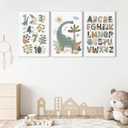 ZLXARTLA Dinosaur Alphabet Numbers Canvas Wall Art Kids Reading Room Wall Decor Pictures Nursery Prints Game Room Painting Artwork for Kids Room Playroom Classroom Reading Nook 12x16in