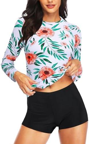 Daci Women Two Piece Rash Guard Long Sleeve Swimsuits UV UPF 50+ Swim Shirt Bathing Suit with Boyshort Bottom, Size XXL