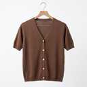 Lomon Womens Short Sleeve Cardigans Lightweight Sweaters Tops Brown, Large