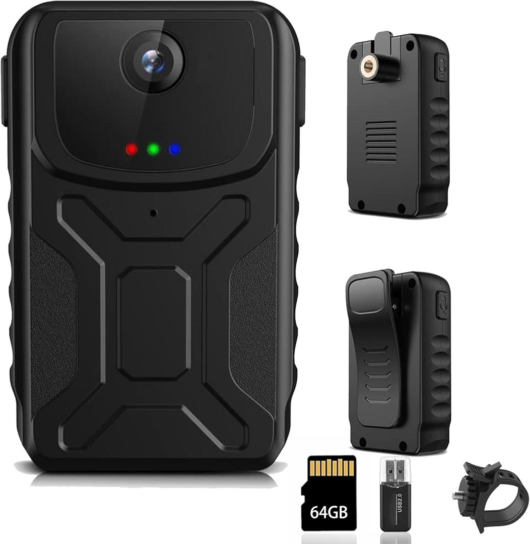 Compact 1080P FHD Body Camera with 130° Wide Angle, 64GB Built-in Memory, IP64 Waterproof, Motion Detection & Long Battery Life for Law Enforcement, Sports, Dash Cam, Biking [NO-Night Vision]