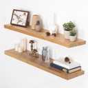 Floating Shelves for Wall, 40"W x 9.3"D x 1.5"H Rustic Solid Elm Wood Wall Shelves, Set of 2 with Invisible Heavy-Duty Metal Bracket, Deep Floating Shelf for Living Room Kitchen, Natural Finish, Flat Edge, 40"W
