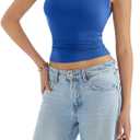 SUUKSESS Women Padded Open Back Boat Neck Tank Tops Double Lined Basic Shirts (Blue, L)