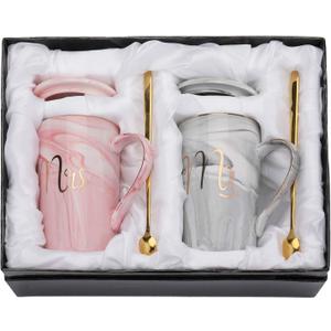 Yesland 13.5 Oz Mr and Mrs Coffee Mugs, Wedding Gifts for Couple/Bride and Groom, Ceramic Marble Cups for Bridal Shower Engagement Wedding, Married Couples Anniversary
