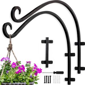 AJART Plant Hanger Bracket Outdoor: 16-Inch Metal Bird Feeder Wall Hooks - 2 Pieces Heavy Duty Plant Hanger Hook for Hanging Flower Baskets (Black)