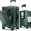 Carry on Luggage Aluminium Frame with Cup Holder,Top opening Suitcases and USB Charging Port,Lightweight with Front Pocket Rolling Suitcases with Spinner Wheels (Dark Green, 20Inch)