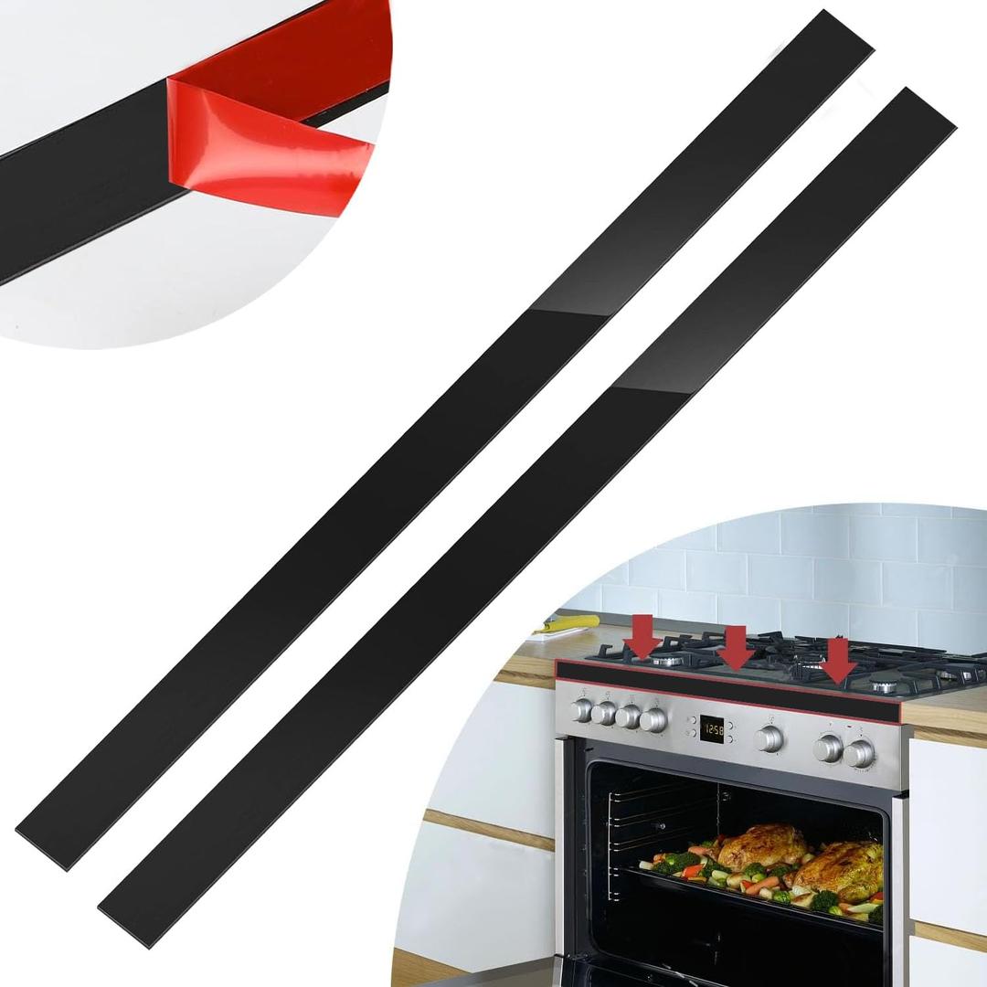 2 Pcs 304 Stainless Steel Strips, Brushed Self Adhesive Strip Metal Trim Strip, Finishing Sheet Metal Strip for Microwave/Oven/Cooktop, 30" Long, 1.5" Wide Gap Filler for Kitchen Decor-Black
